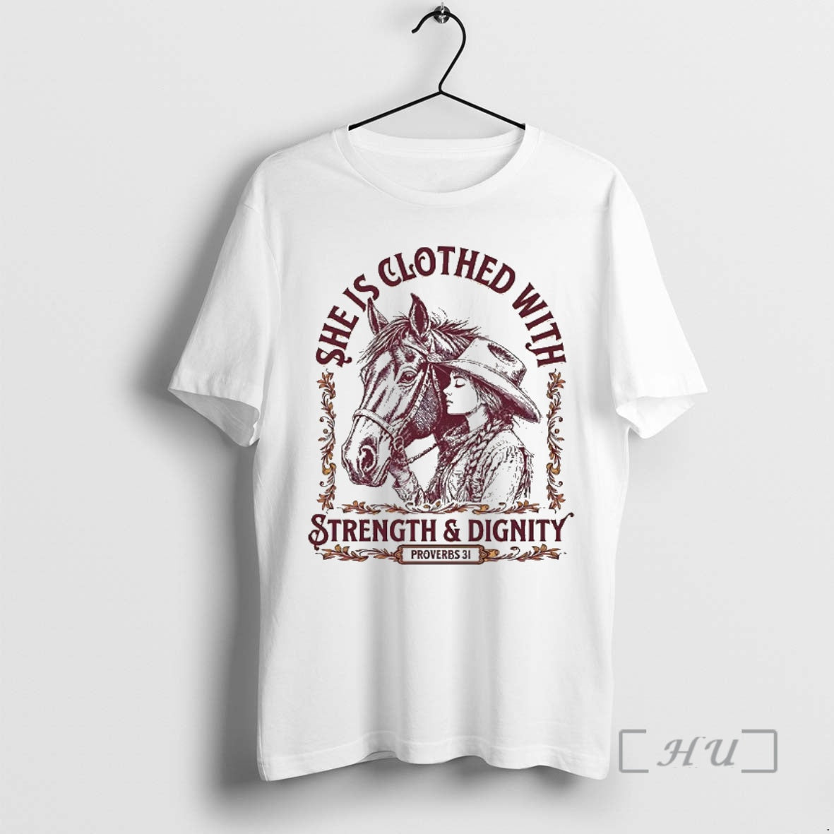 Officials She Is Clothed With Strength And Dignity Proverbs 31 Cowgirl And Horse Premium
