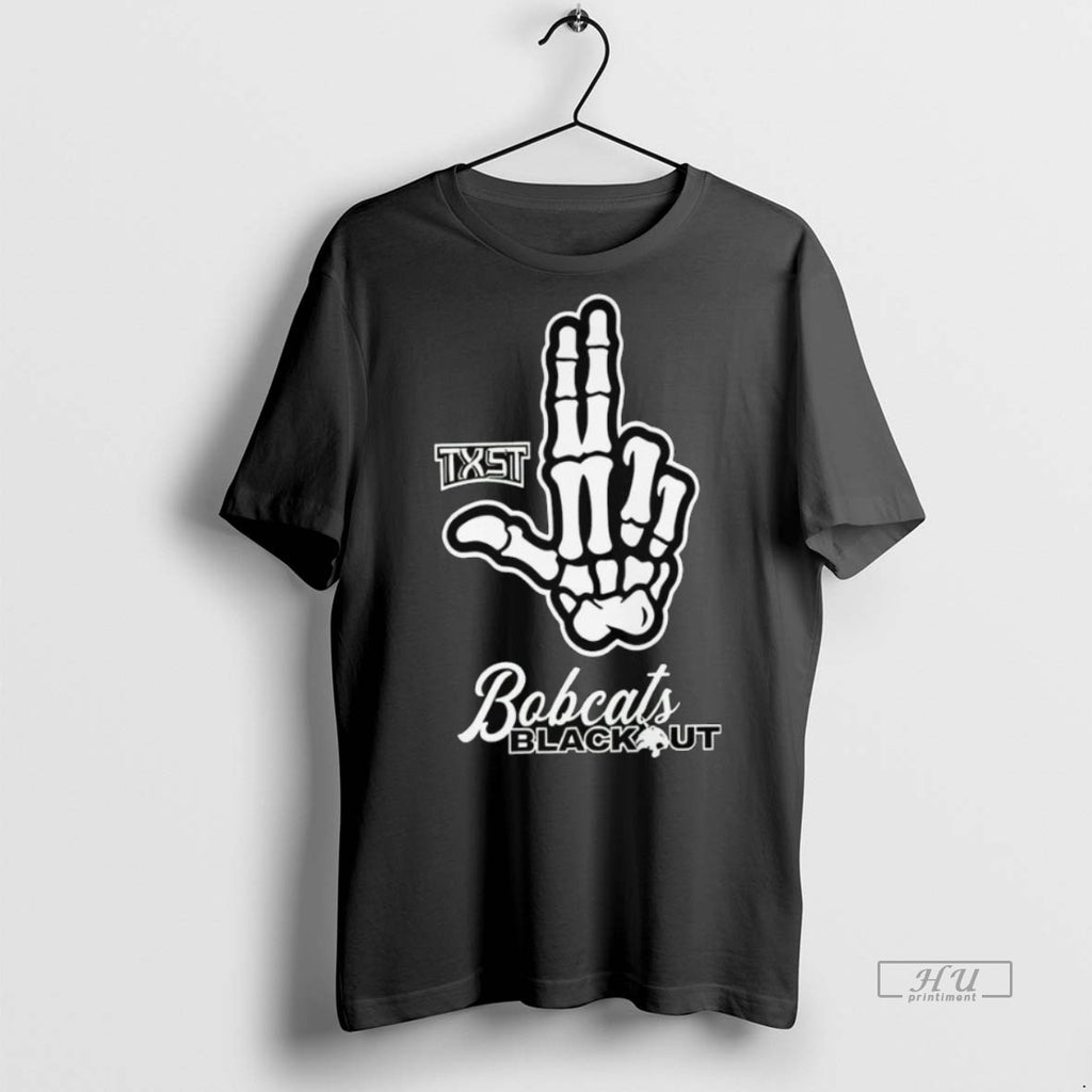 Officials Skeleton Hand Txst Texas State Bobcats Blackout 2025 Long Sleve Premium Tee Shirt Sweater
