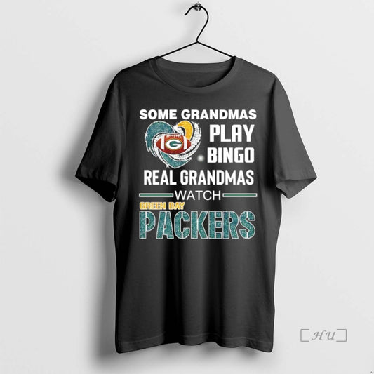 Officials Some Grandmas Play Bingo Real Grandmas Watch Green Bay Packers Diamond Heart T Shirts