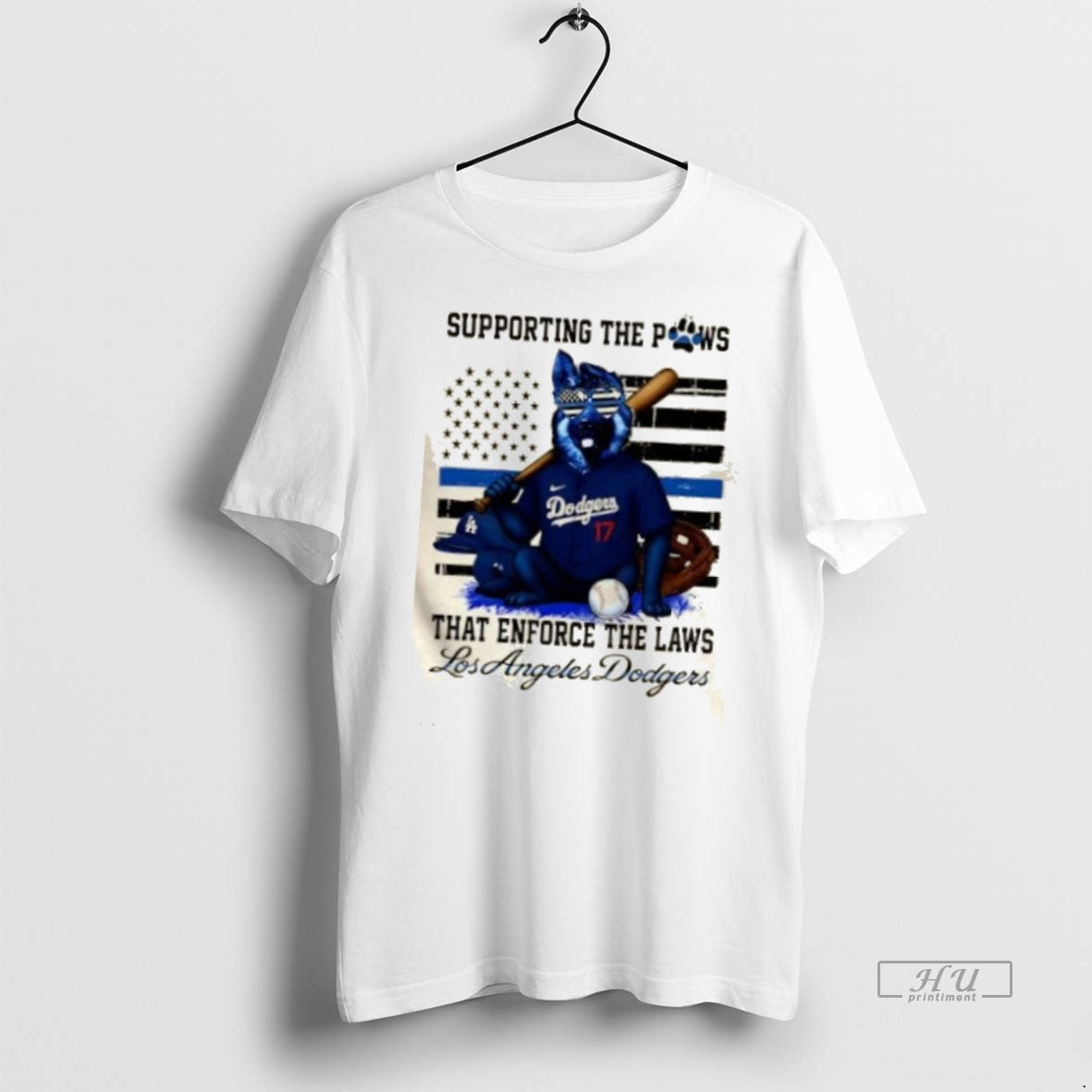 Officials Supporting The Paws That Enforce The Laws Los Angeles Dodgers Dog Us Flag Tee