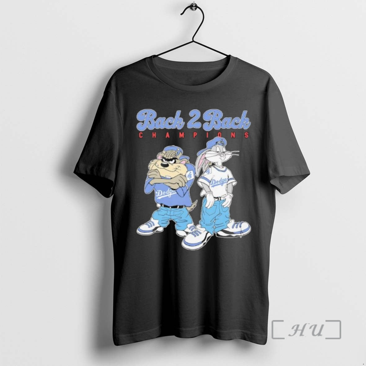 Officials Tasmanian Devil Taz And Bugs Bunny Wearing Dodgers Back 2 Back Champions Pose Premium
