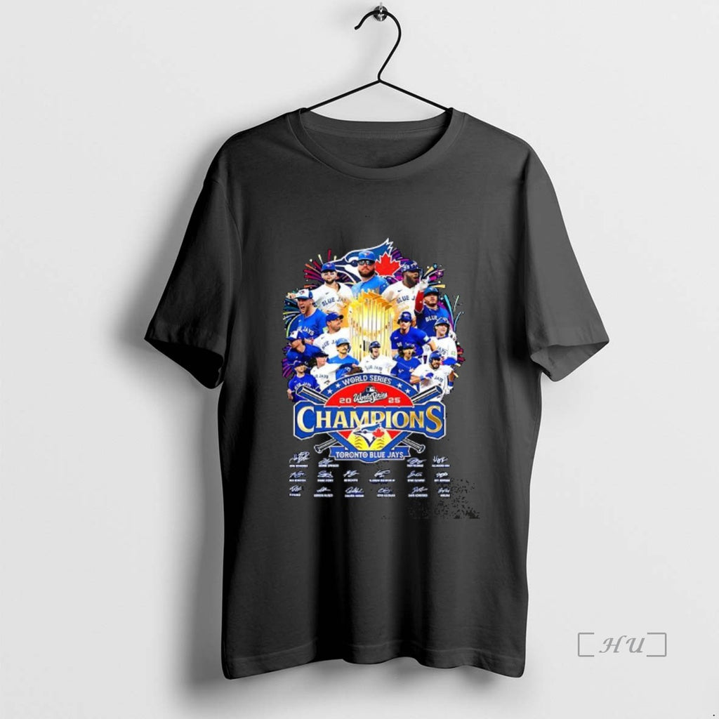 Officials Toronto Blue Jays 2025 World Series Champions Trophy Player Signature Premium T Shirt Sweater