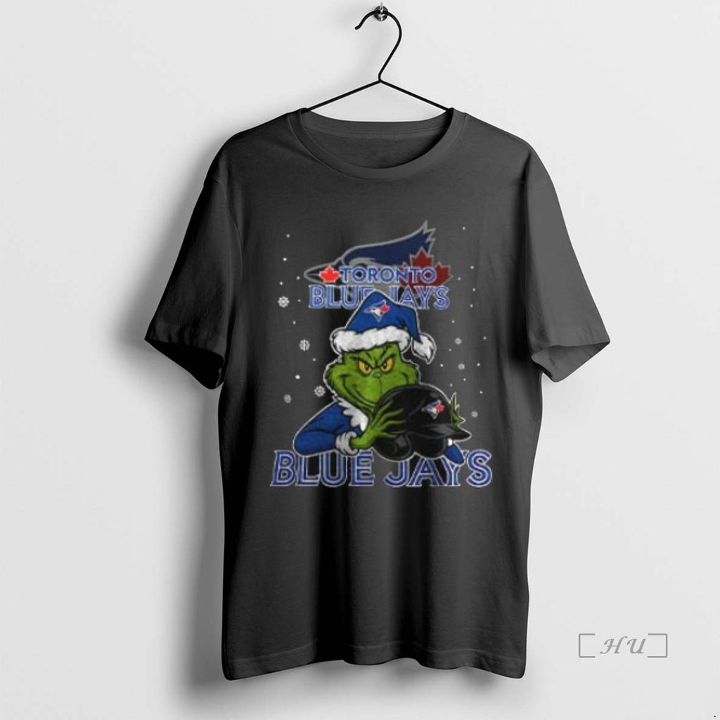 Officials Toronto Blue Jays Baseball Grinch Holding Helmet Christmas Two Sided Premium T Shirt Sweater