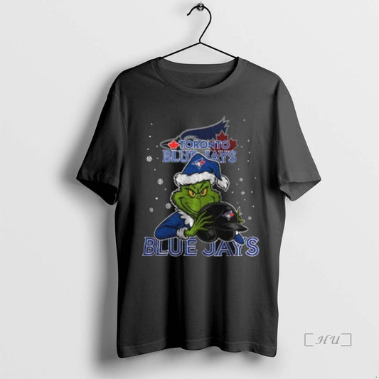 Officials Toronto Blue Jays Baseball Grinch Holding Helmet Christmas Two Sided Premium T Shirt Sweater