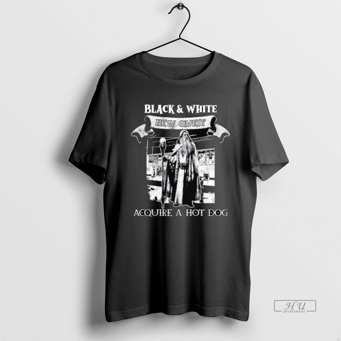 Officials Wizard Black White New Quest Acquire A Hot Dog Tee Shirt Sweater