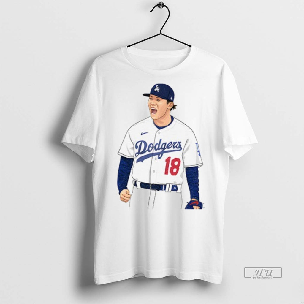 Officials Yoshinobu Yamamoto Los Angeles Dodgers 18 Pitcher Graphic Tee Shirt Sweater