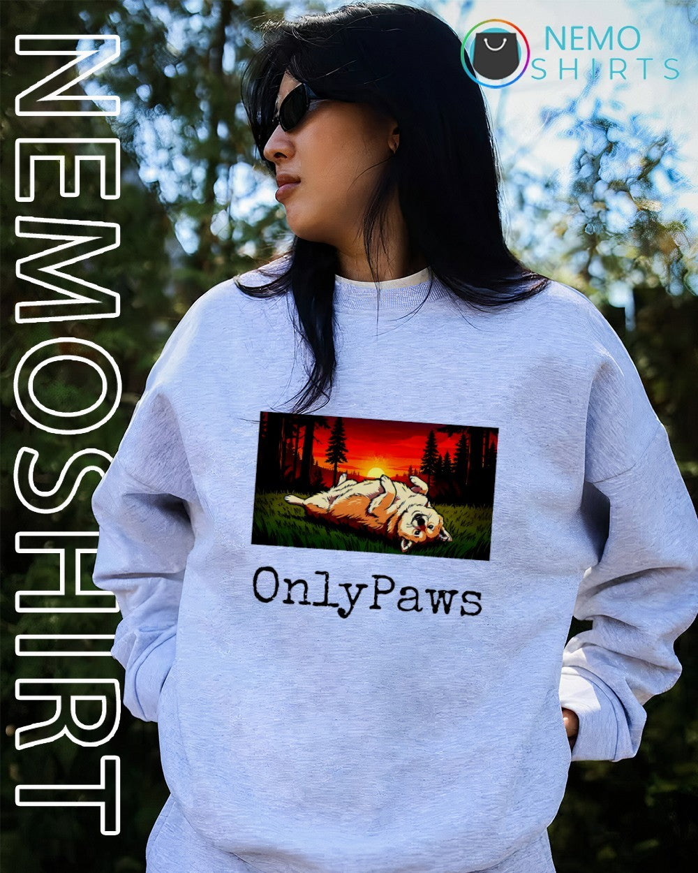 OnlyPaws Sunset Corgi dog graphic shirt