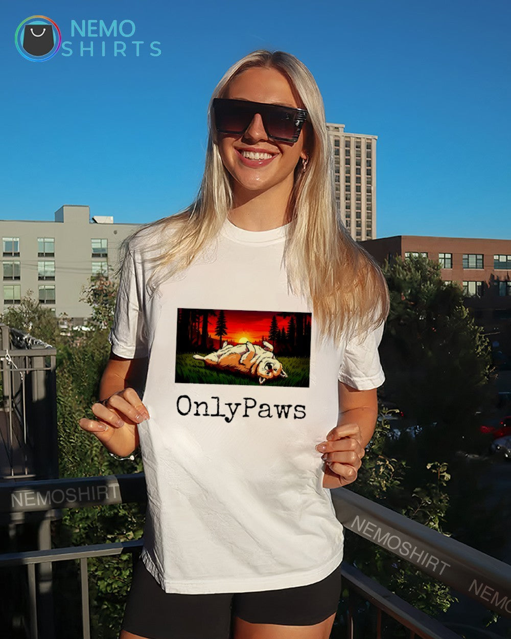 OnlyPaws Sunset Corgi dog graphic shirt
