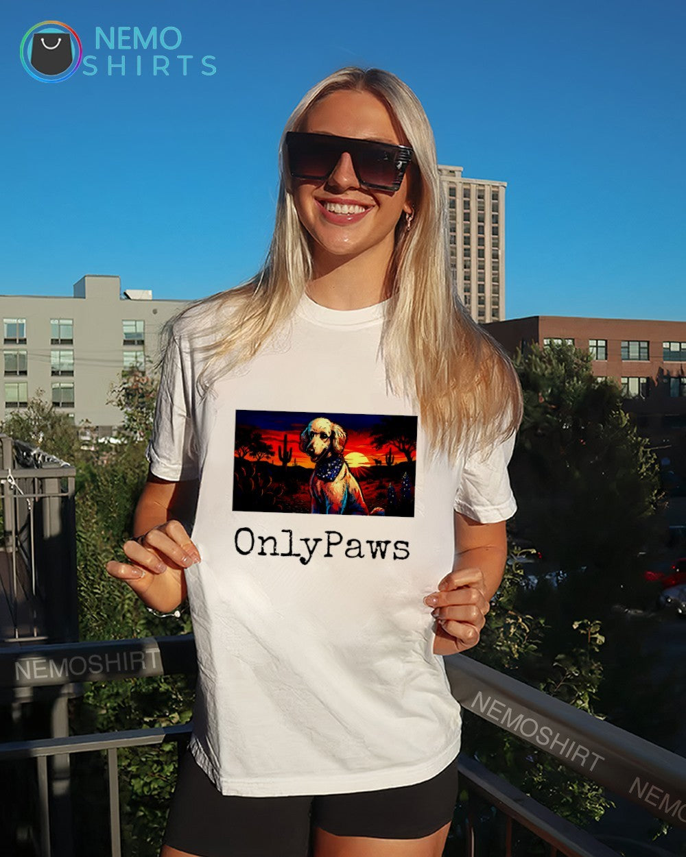 OnlyPaws Sunset Siggie dog graphic shirt
