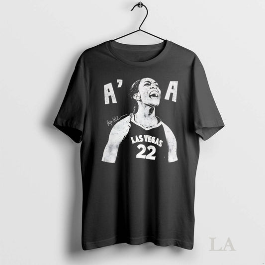 Original Aja Wilson Las Vegas Womens Basketball Number 22 Signature Vintage 90s Tee Sweater
