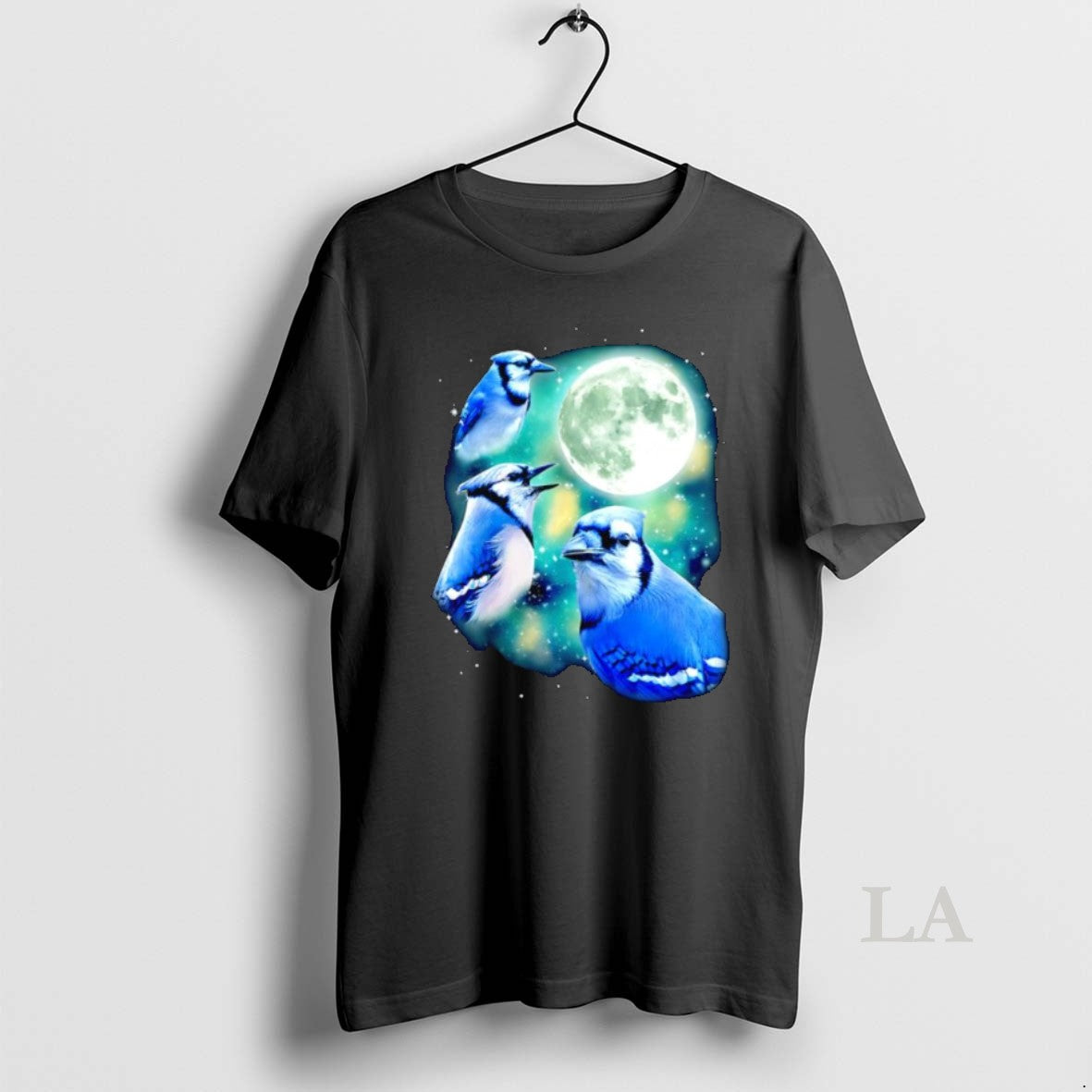 Original Birdwatching Three Blue Jay Moon Avian Wildlife Graphic