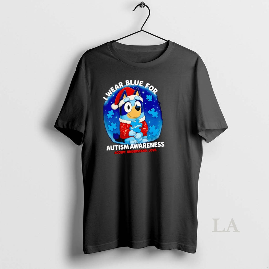 Original Bluey Santa Hat I Wear Blue For Autism Awareness Accept Understand Love