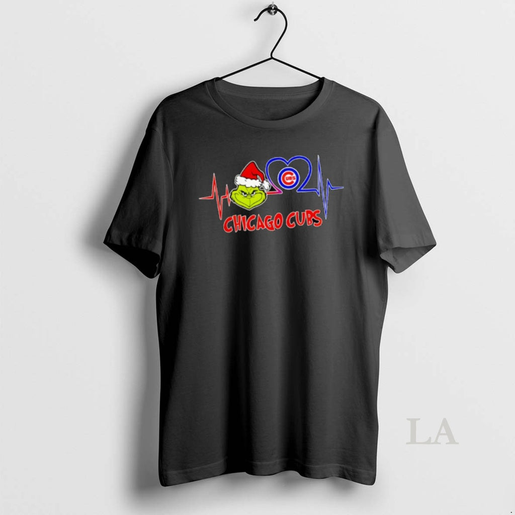Original Chicago Cubs X Grinch Santa Heartbeat Love Logo Merry Christmas