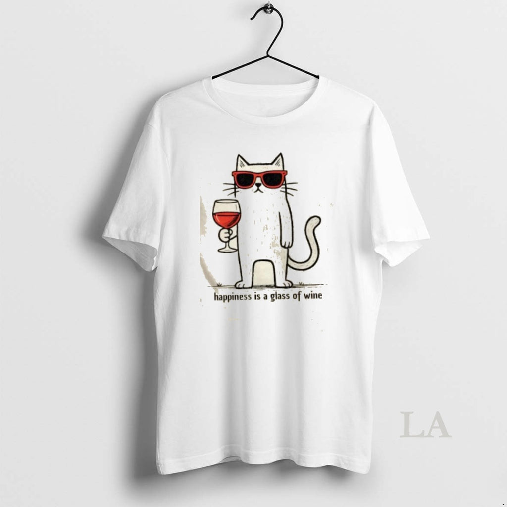 Original Cool Cat Happiness Is A Glass Of Wine