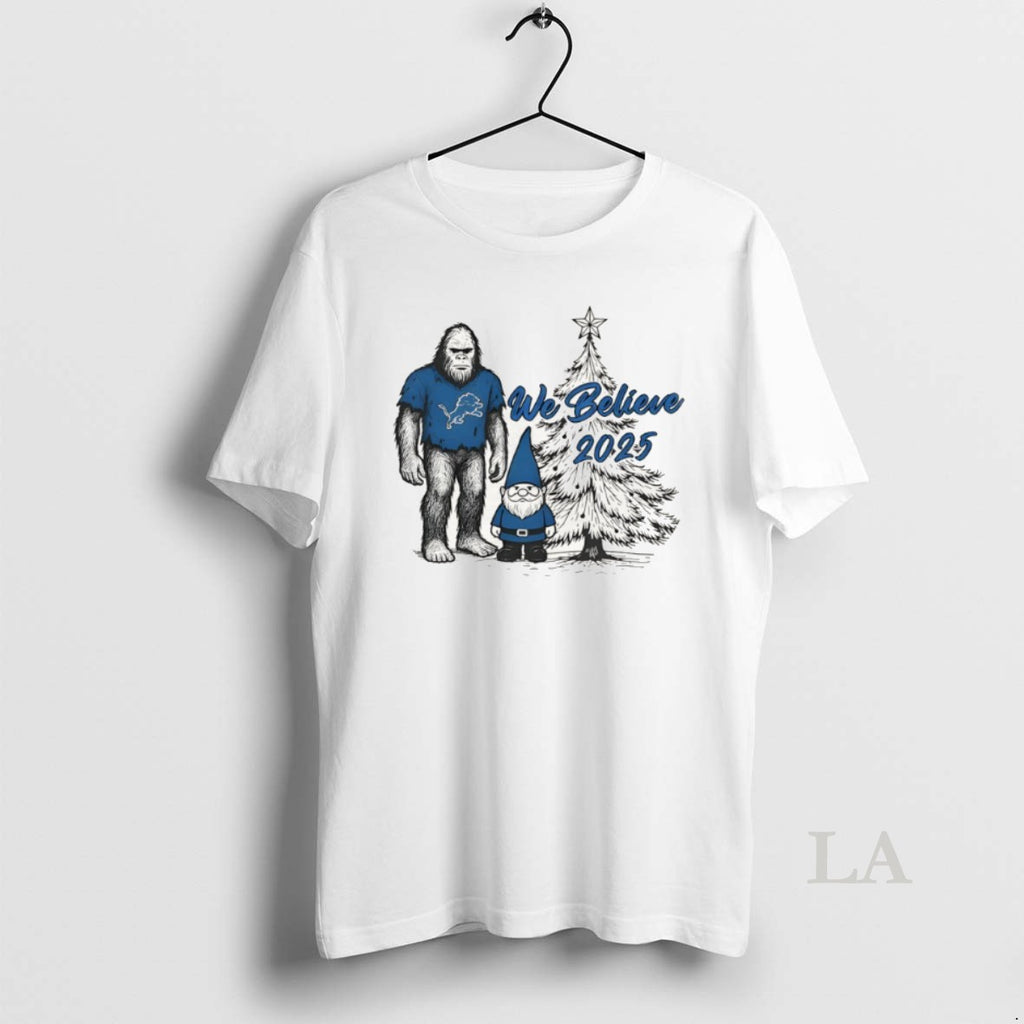 Original Detroit Football Big Foot And Gnome We Believe Christmas 2025