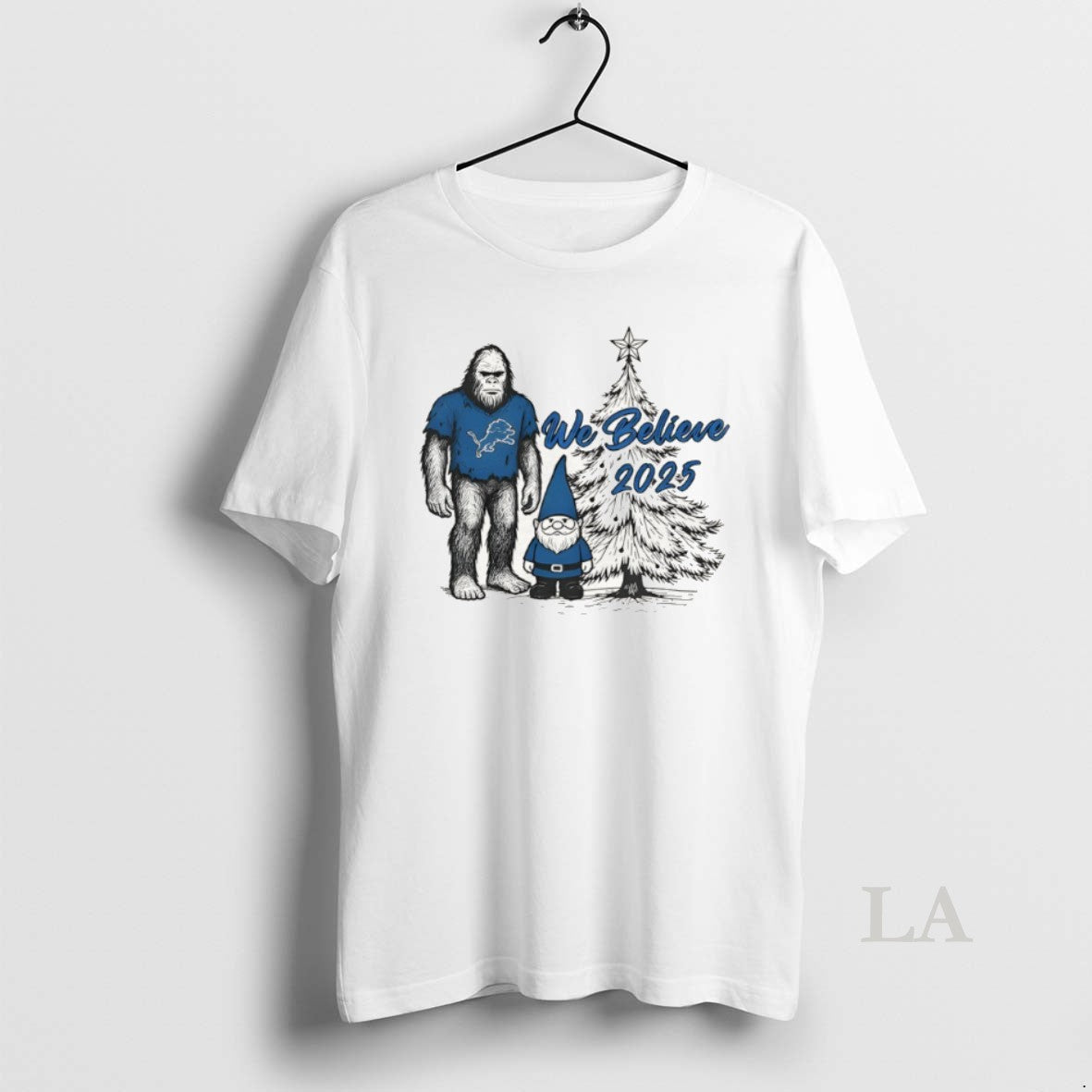 Original Detroit Football Big Foot And Gnome We Believe Christmas 2025