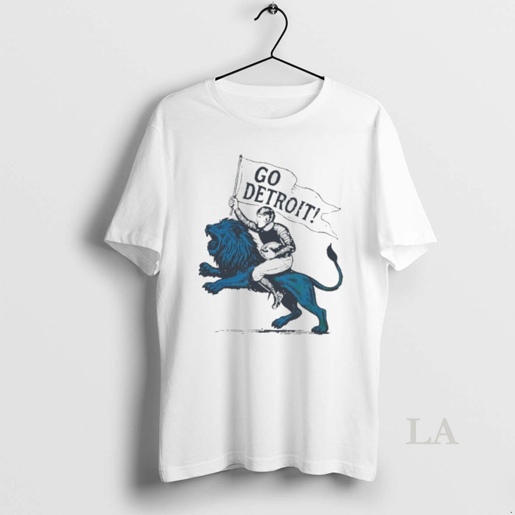 Original Detroit Lions Player Riding Lion Go Detroit Graphic