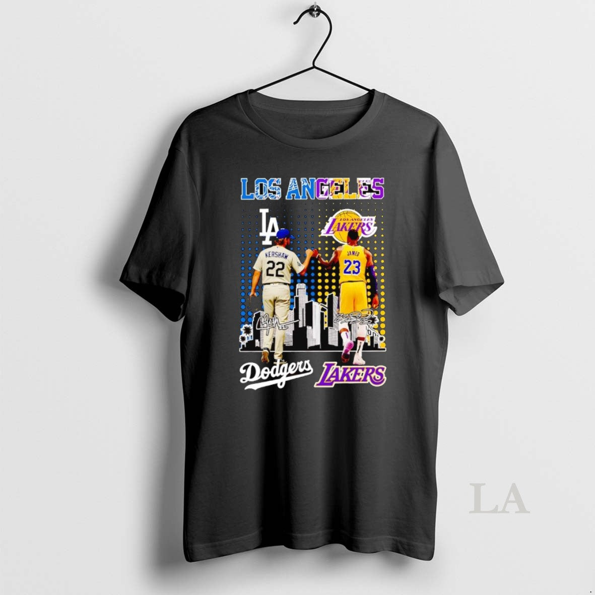 Original Dodgers Kershaw And Lakers James Fist Dump Los Angeles Skyline