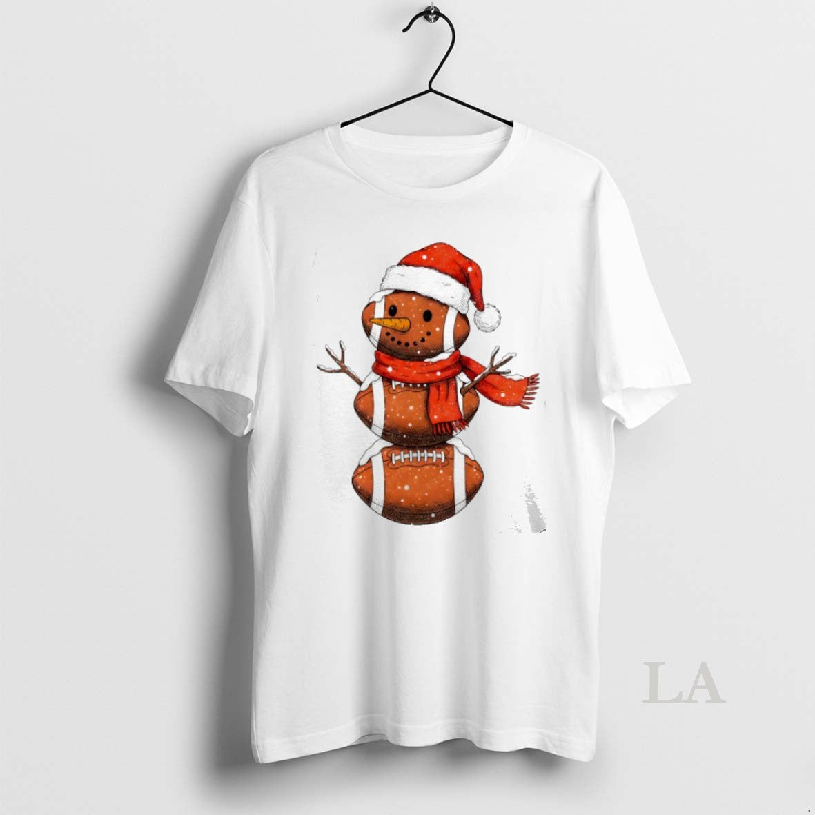 Original Football Snowman With Santa Hat Christmas