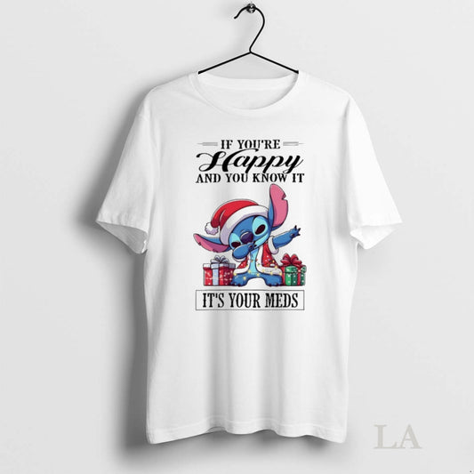 Original Grinch Santa Christmas If Youre Happy And You Know It Its Your Meds Tee