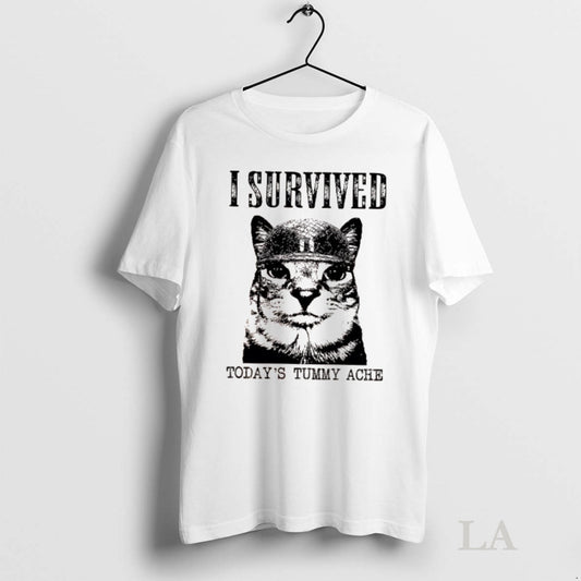 Original I Survived Todays Tummy Ache Cat Tee Sweater