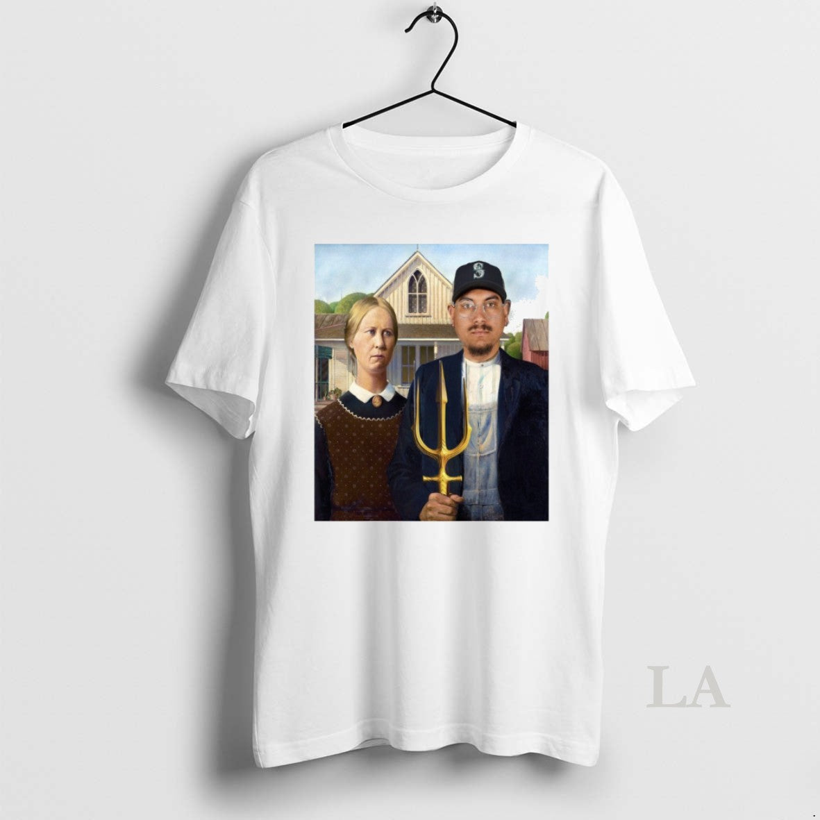 Original Josh Naylor Seattle Mariners 1930 American Gothic By Grant Wood Parody Art