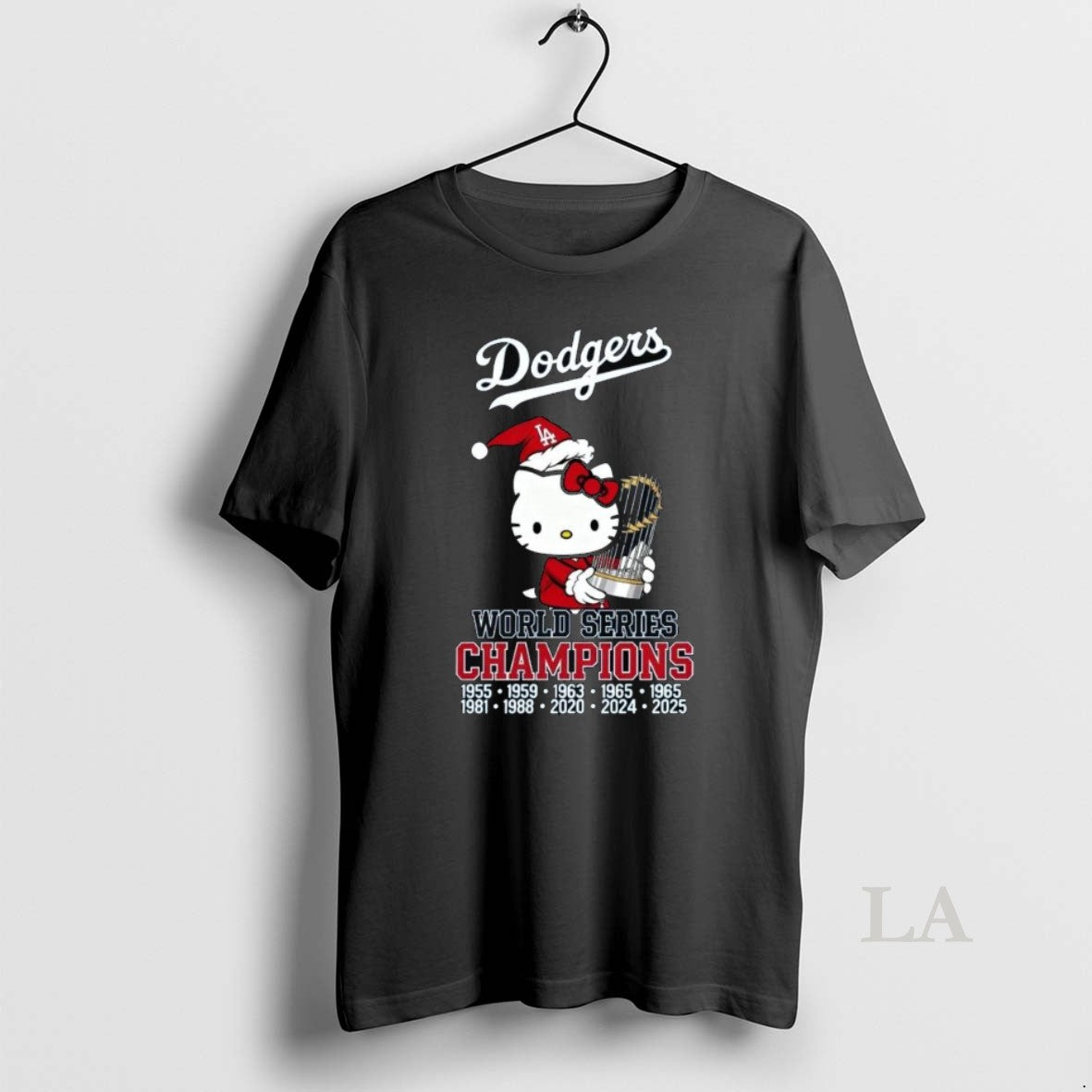 Original Kitty Santa X Los Angeles Dodgers World Series Champions Trophy 2025 Long Sleve