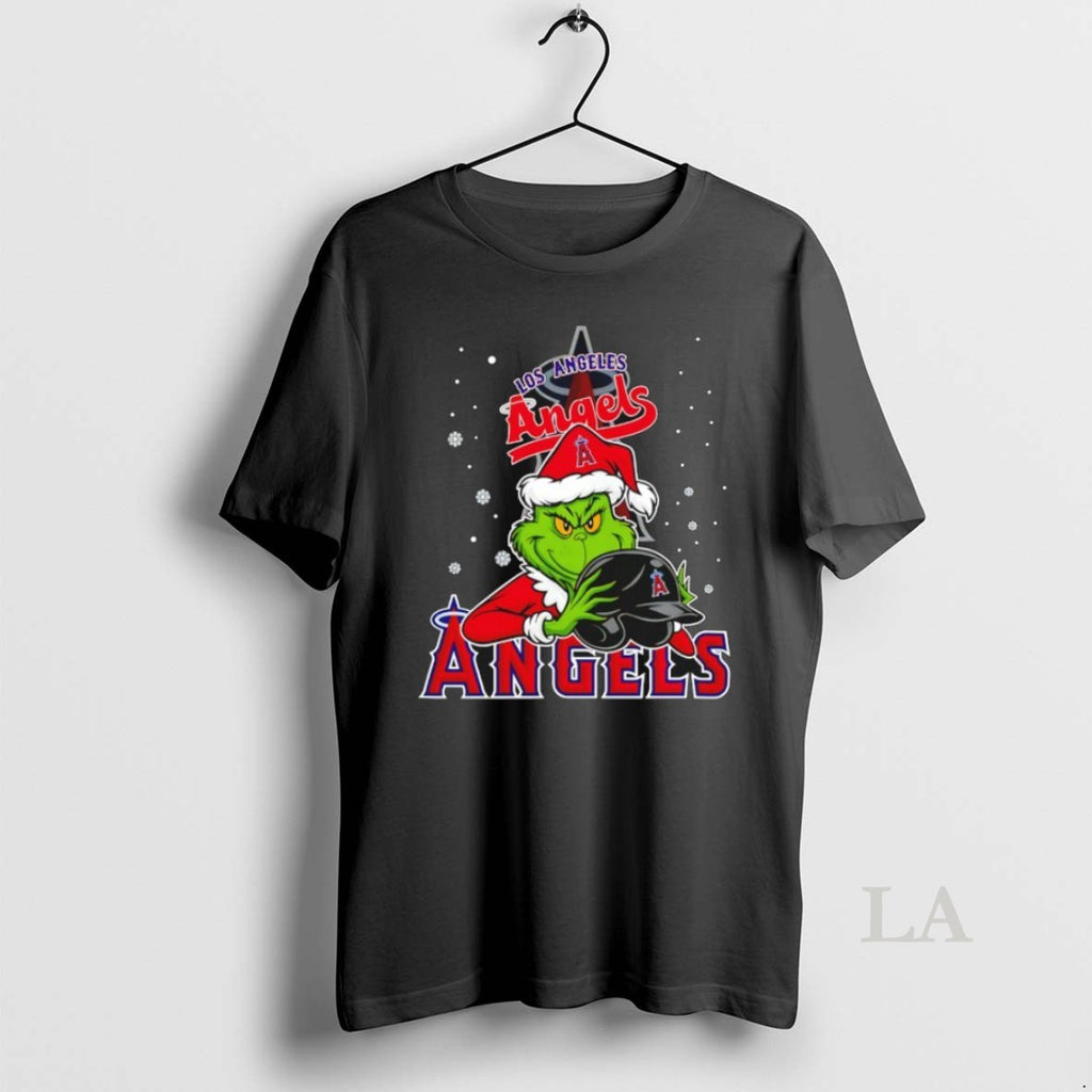 Original Los Angeles Angels Baseball Grinch Holding Helmet Christmas