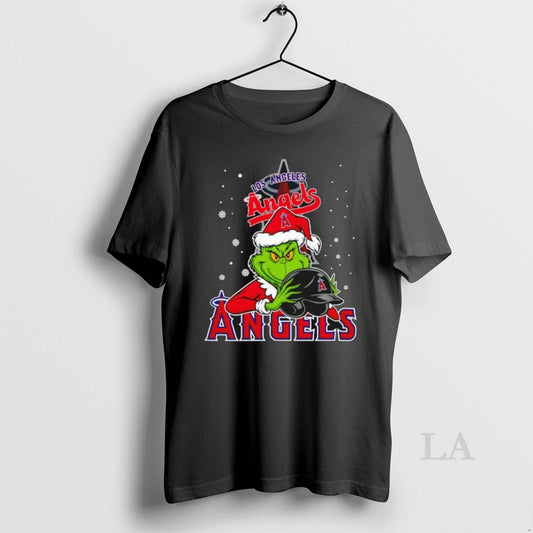 Original Los Angeles Angels Baseball Grinch Holding Helmet Christmas