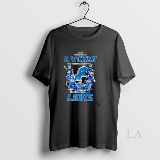Original Never Underestimate A Woman Who Loves Detroit Lions Football Player Signature