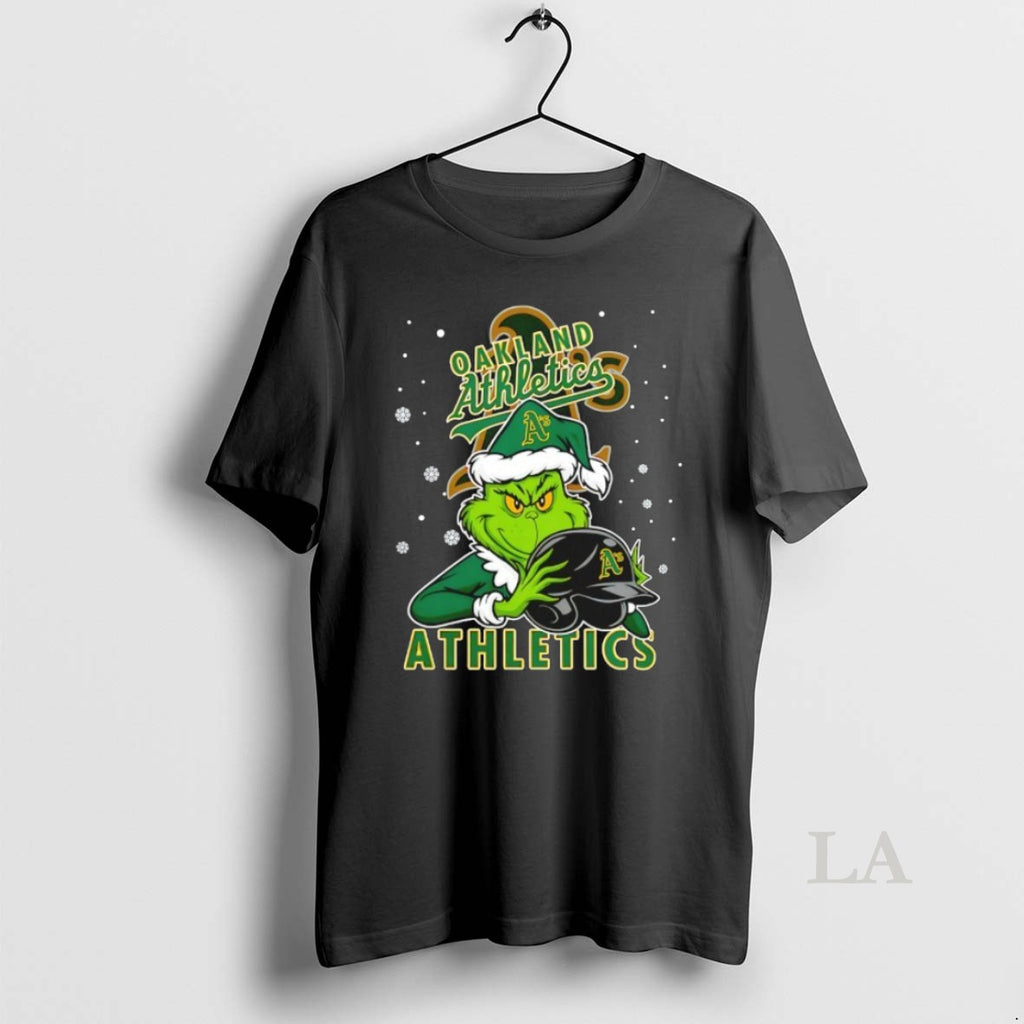 Original Oakland Athletics Baseball Grinch Holding Helmet Christmas