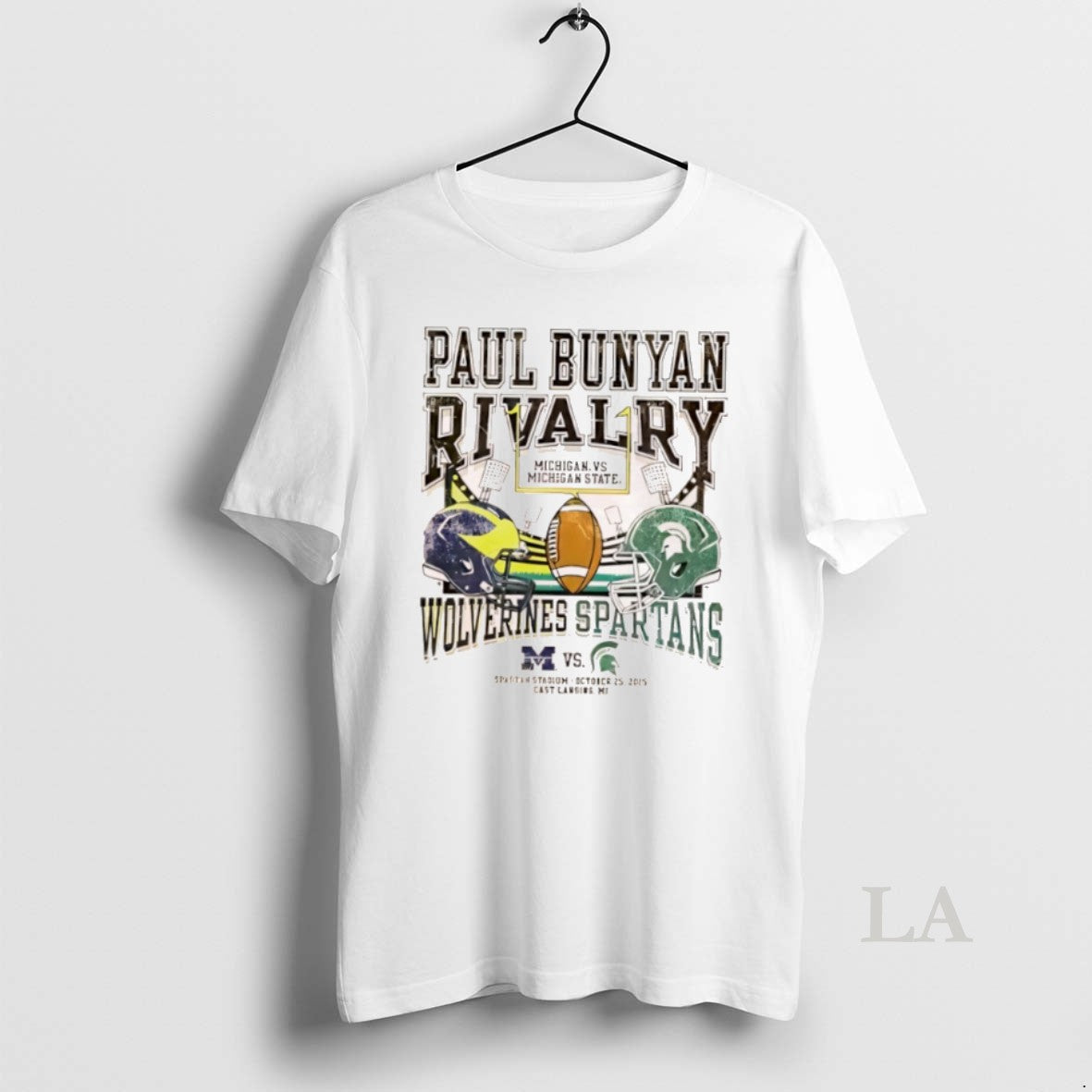 Original Paul Bunyan Trophy Rivalry Michigan State Spartans Ivory Vs Michigan Wolverines Helmet Logo