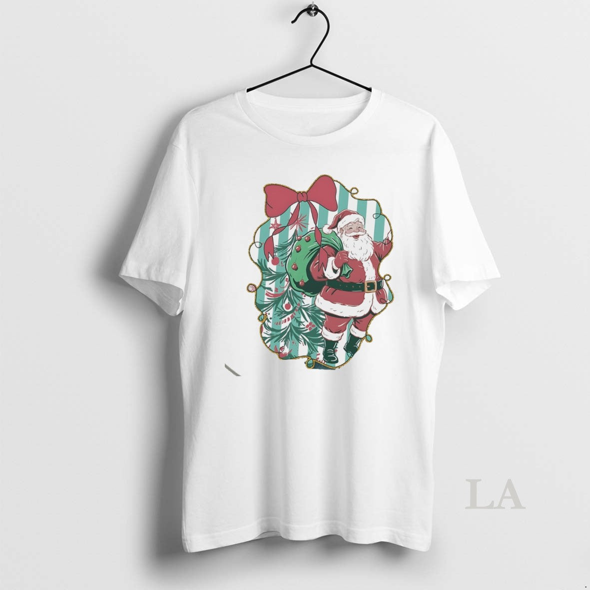 Original Santa Claus With Christmas Tree Ribbon Frame White