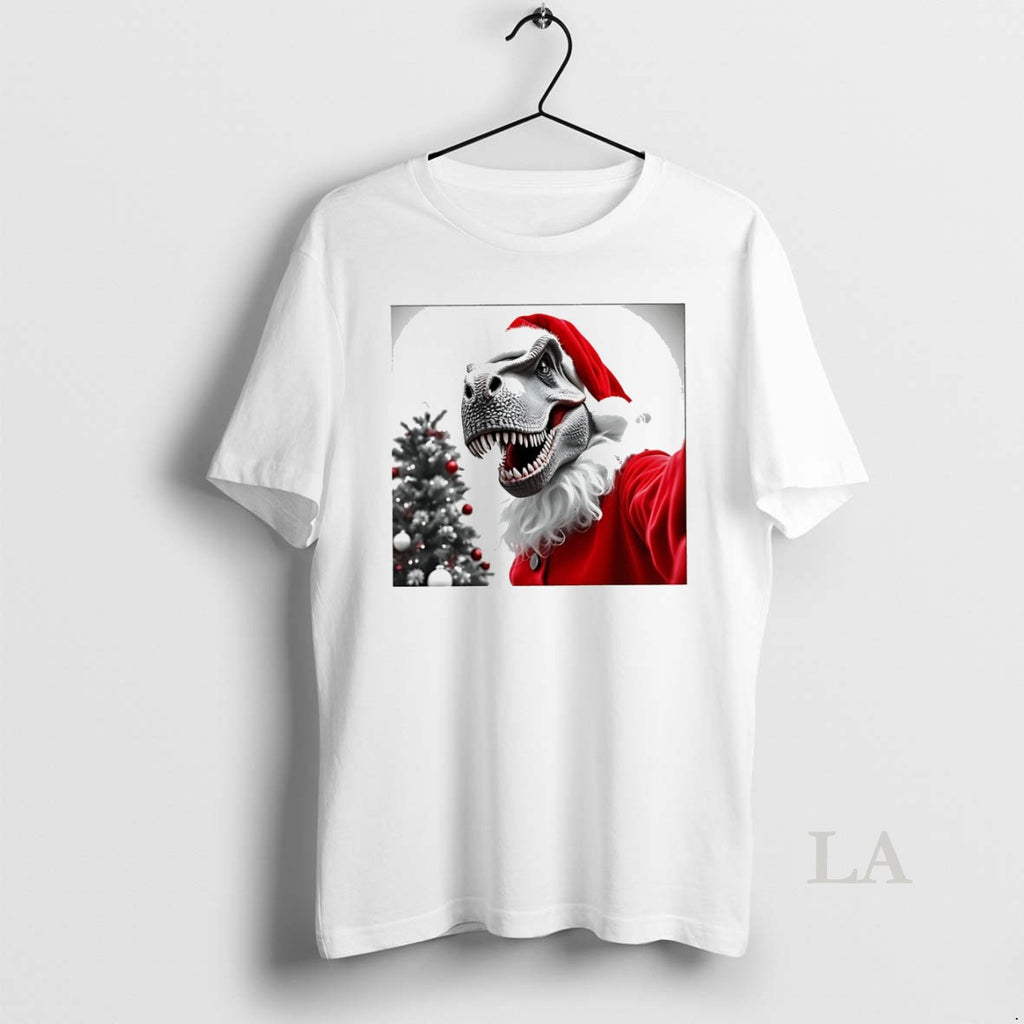 Original Santa T Rex Selfie Dinosaur Christmas White
