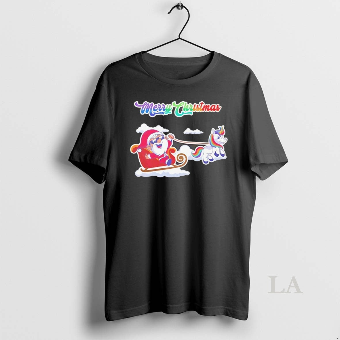Original Santa Sleigh Rainbow Unicorn Merry Christmas