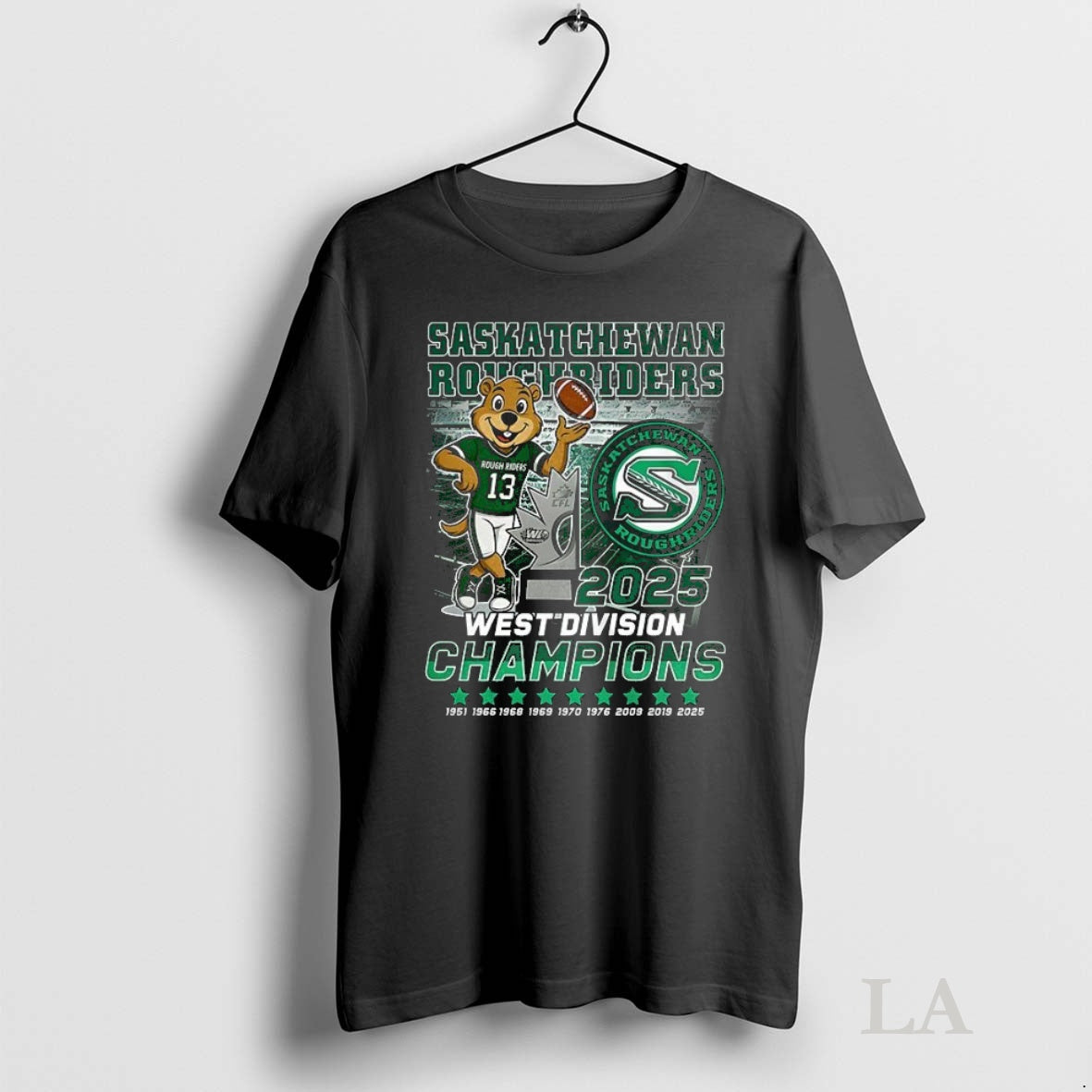 Original Saskatchewan Roughriders West Division Champions 2025 Trophy Mascot Tee Sweater