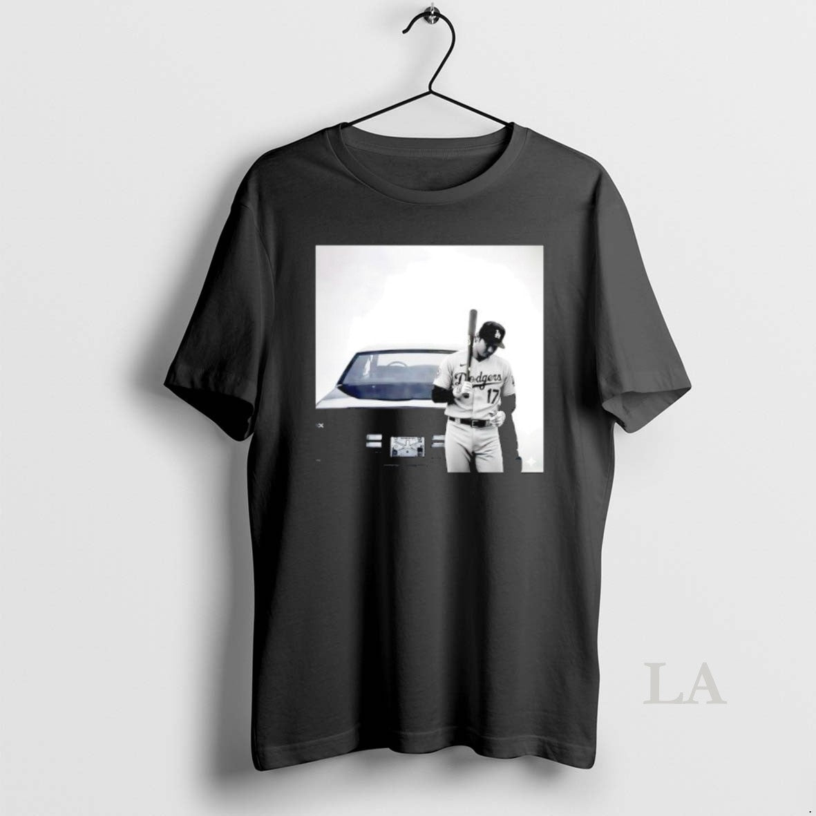 Original Shohei Ohtani Los Angeles Dodgers Player Standing Vintage Car Photograph