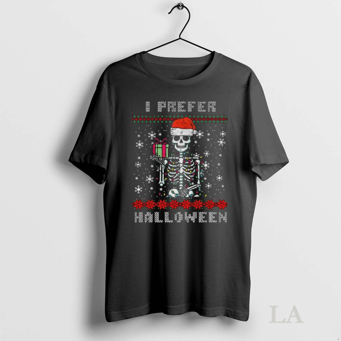 Original Skeleton Santa Hat I Prefer Merry Halloween