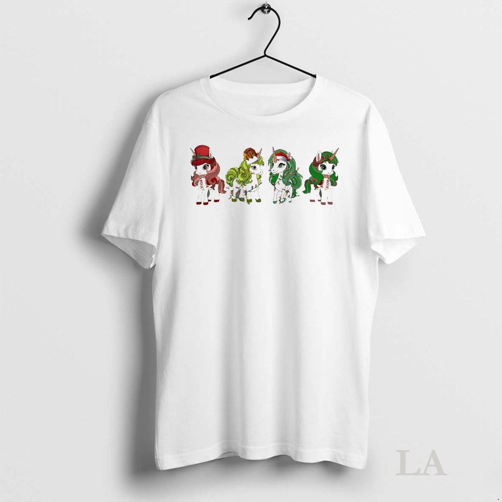 Original Unicorn Quartet With Holiday Hats Lights Christmas