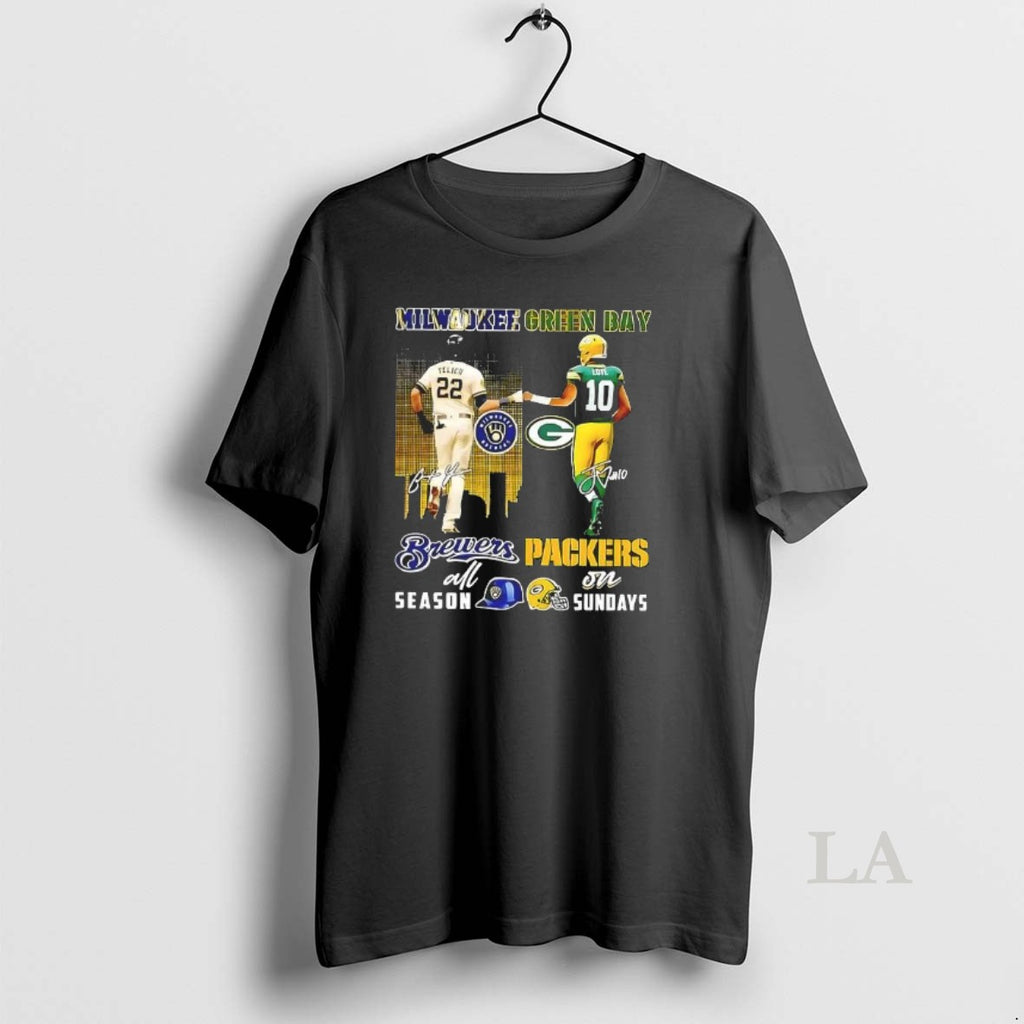Original Yelich Milwaukee Brewers All Season X Love Green Bay Packers On Sundays Skyline