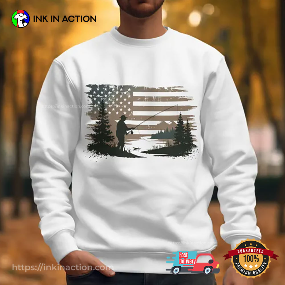 Outdoor Fishing American Flag Fisherman T-shirt