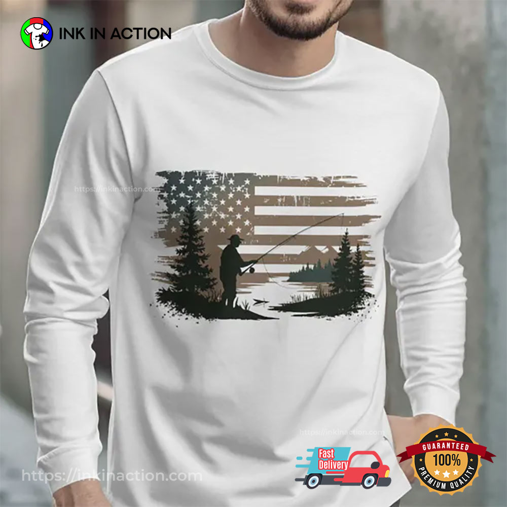 Outdoor Fishing American Flag Fisherman T-shirt