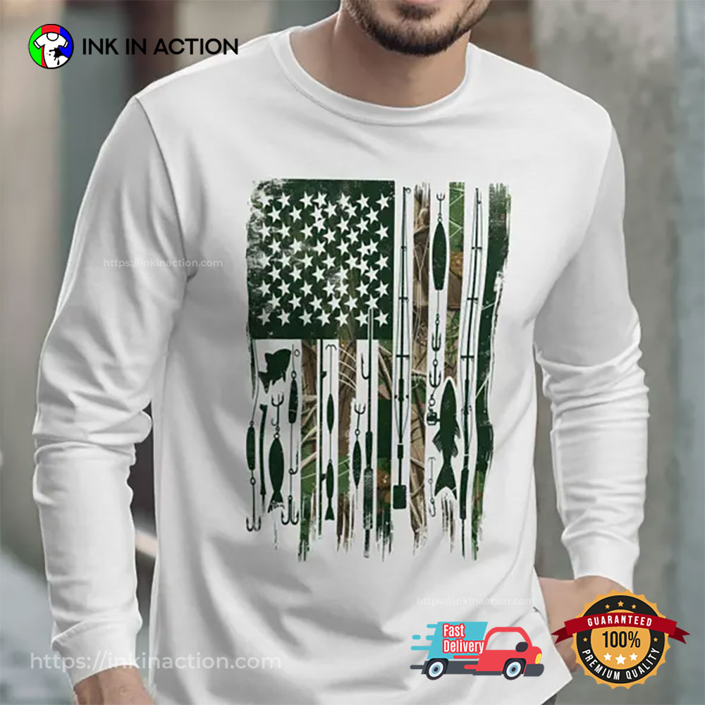 Outdoor Fishing American Flag T-shirt