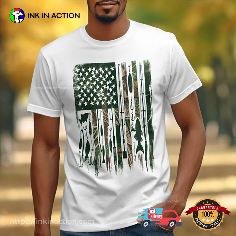 Outdoor Fishing American Flag T-shirt
