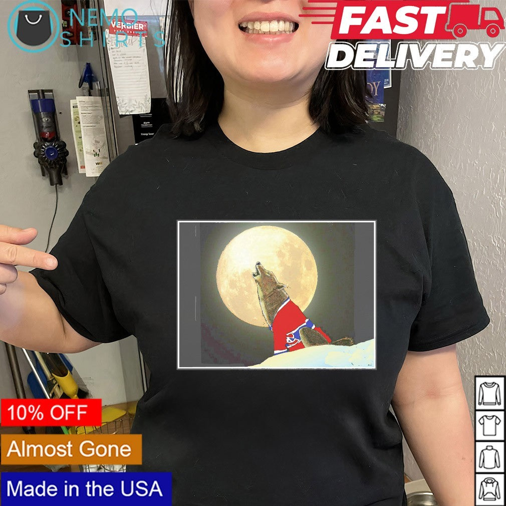 Wolf Montreal Canadiens howling at a full moon shirt