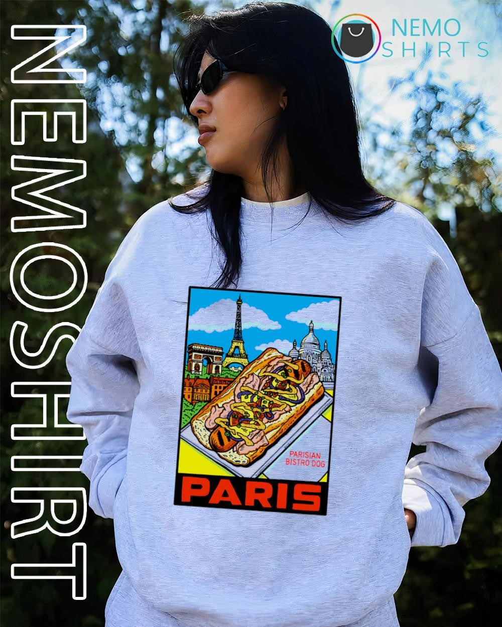Paris Parisian Bistro Dog Eiffel Tower and Sacre-Cœur Basilica shirt