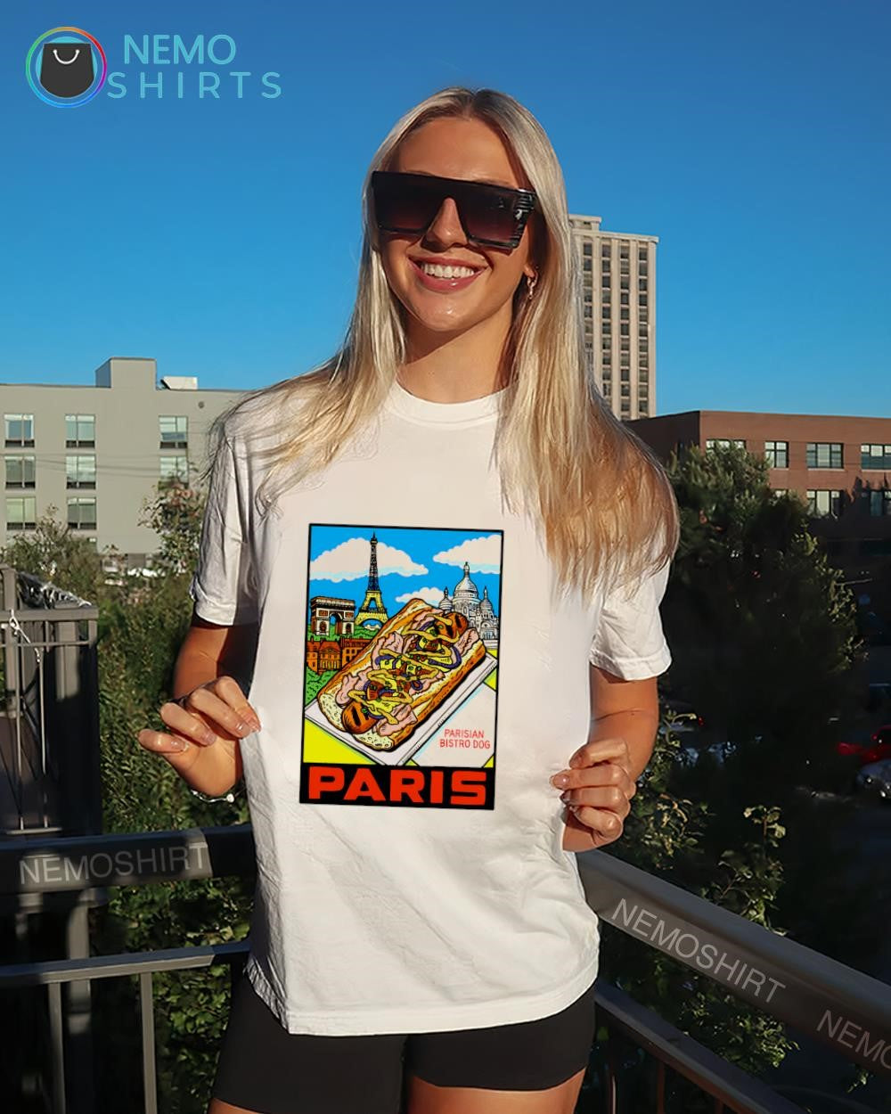 Paris Parisian Bistro Dog Eiffel Tower and Sacre-Cœur Basilica shirt