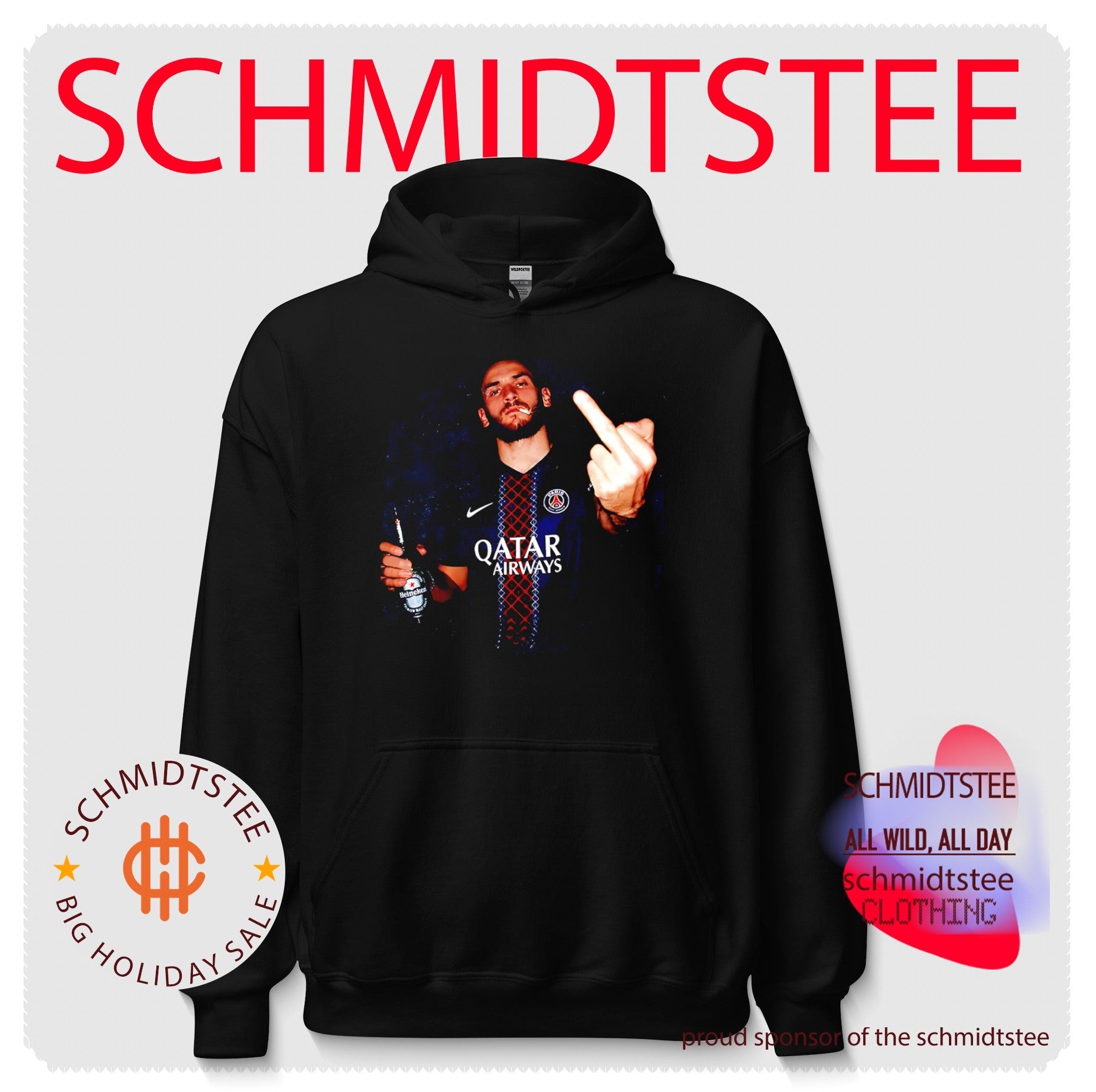 Paris Saint-Germain Khvicha Kvaratskhelia holding beer Middle finger shirt