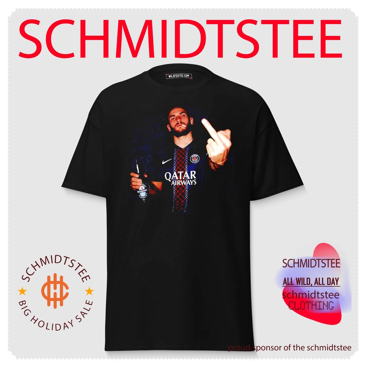 Paris Saint-Germain Khvicha Kvaratskhelia holding beer Middle finger shirt
