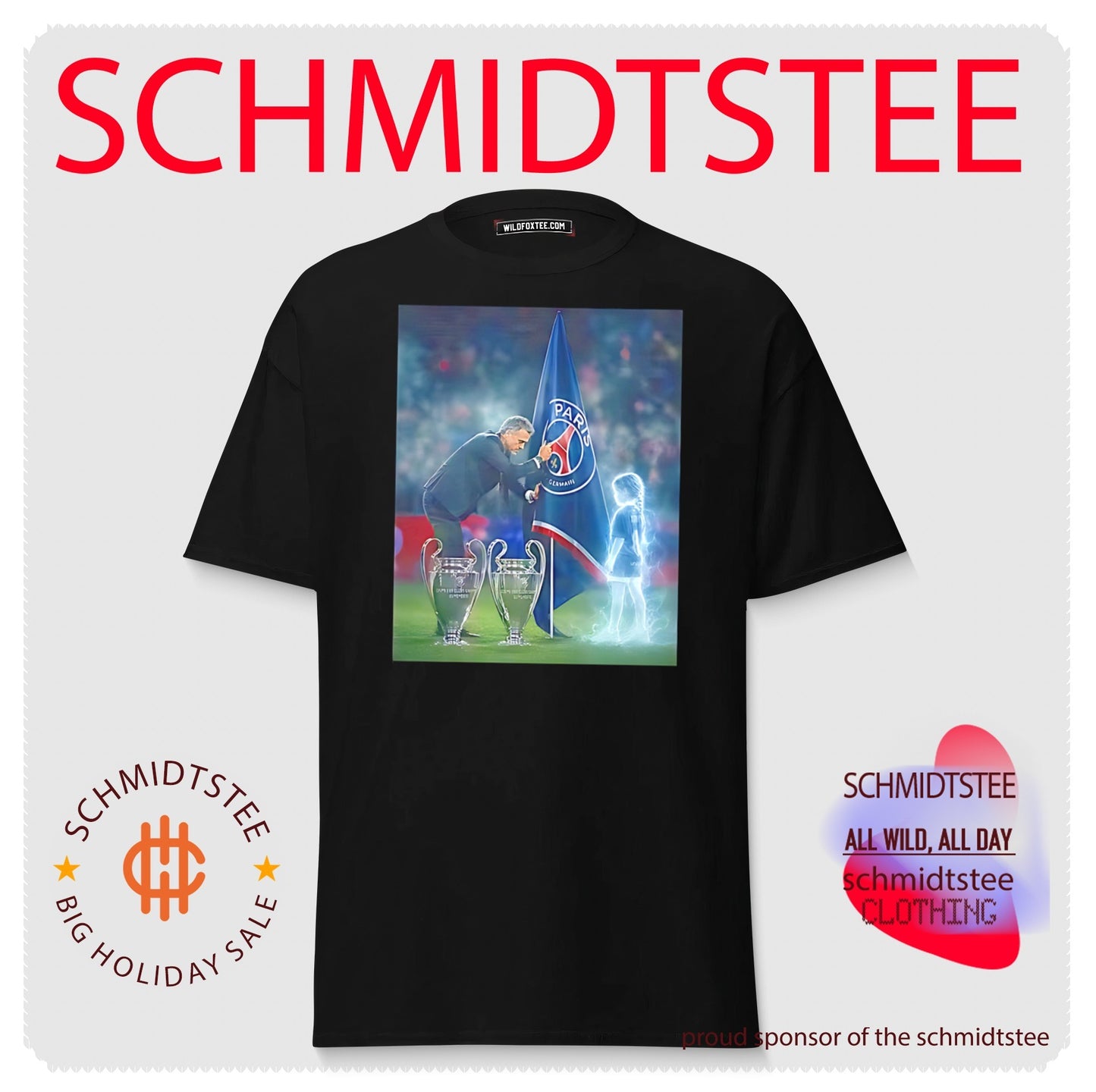 Paris Saint-germain Luis Enrique with trophies illustration shirt.